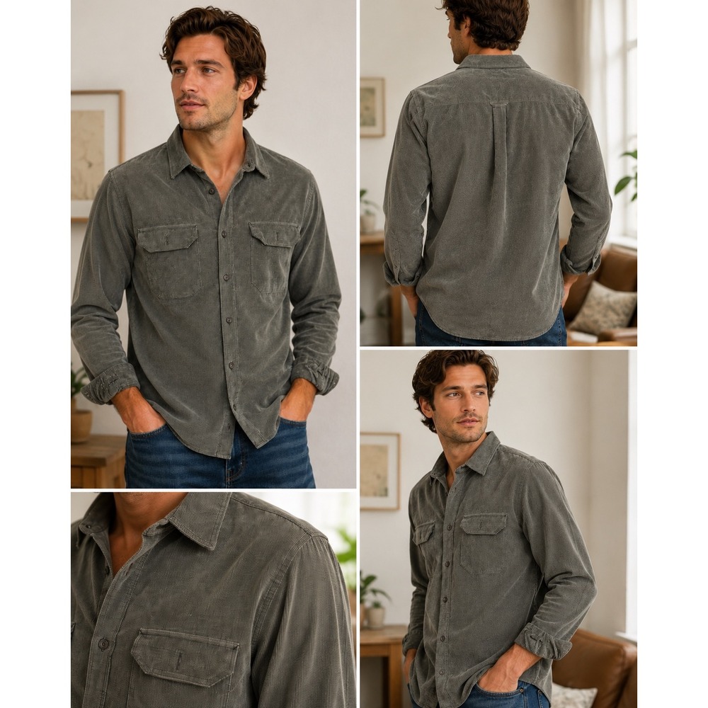 Royal Robbins Button Down Shirt Mens M Green Corduroy Standard Fit Long Sleeve